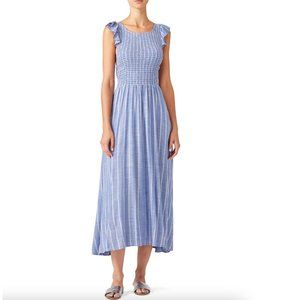 Free People Chambray Butterflies Midi Dress Women S Blue White Stripe Smocked